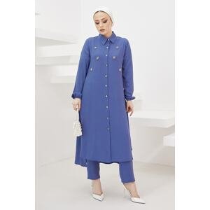 InStyle Pearl Embroidered Ayrobin Double Suit - Indigo