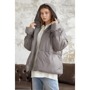 InStyle Monika Short Coat with Gathered Sleeves - Gray