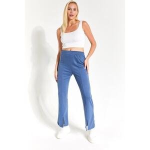 armonika Women's Dark Blue Seam Front Loose Trousers with Slits.
