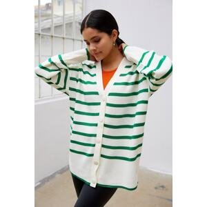 InStyle Navi Stripe Pattern Knitwear Cardigan - Green