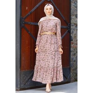InStyle Paisley Pattern Chiffon Hijab Dress with Straw Belt - Dried Rose.