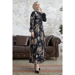 InStyle Luis Chiffon Dress with Lace Collar - Black