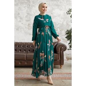 InStyle Ares Feather Print Chiffon Dress - Emerald