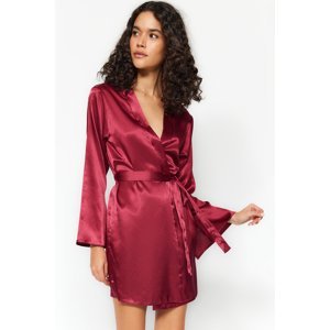Trendyol Burgundy Belted Satin Woven Dressing Gown