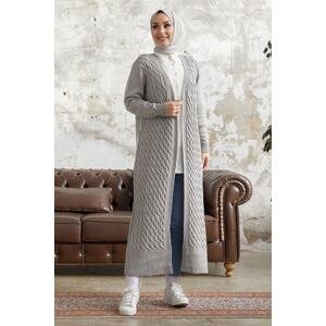 InStyle Jolie Knitted Patterned Knitwear Long Cardigan - Gray