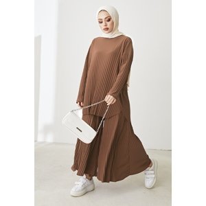 InStyle Mila Pleated Trousers Tunic Double Suit - Brown
