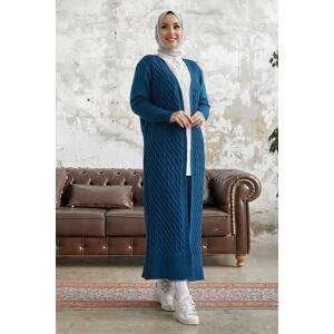 InStyle Jolie Knitted Pattern Knitwear Long Cardigan - Petrol Blue