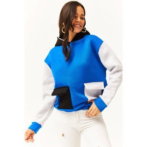 Olalook Women's Saxe Blue Gray Color Block Fleece Inner Sweatshirt