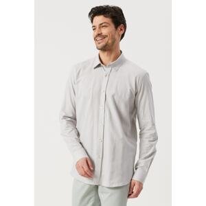 AC&Co / Altınyıldız Classics Men's Gray Slim Fit Slim-fit Oxford Buttoned Collar Linen-Looking 100% Cotton Flared Shirt.