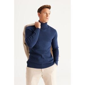 AC&Co / Altınyıldız Classics Men's Indigo Standard Fit Regular Fit Full Turtleneck Cotton Jacquard Knitwear Sweater