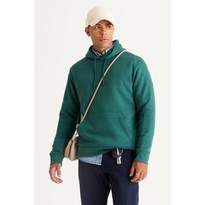 AC&Co / Altınyıldız Classics Men's Dark Green Standard Fit Normal Cut 3 Thread Hooded Cotton Sweatshirt with Inner Fleece