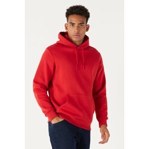 AC&Co / Altınyıldız Classics Men's Red Standard Fit Regular Cut Inner Fleece 3 Thread Hooded Cotton Sweatshirt