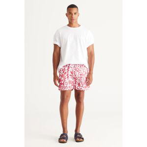 AC&Co / Altınyıldız Classics Men's White Red Standard Fit Regular Fit Quick Drying Side Pockets Patterned Swimwear Marine Shorts.