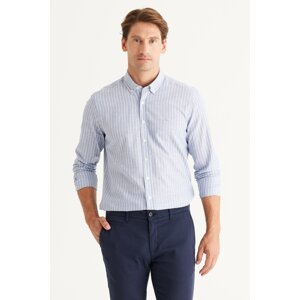 AC&Co / Altınyıldız Classics Men's White-Blue Slim Fit Slim Fit Button Collar 100% Cotton Striped Shirt