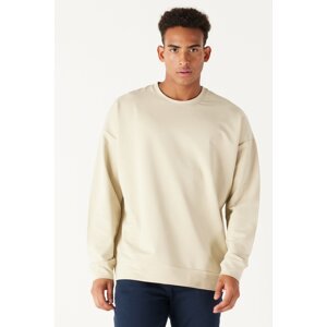 AC&Co / Altınyıldız Classics Men's Beige Oversize Wide Cut Crew Neck Cotton Sweatshirt