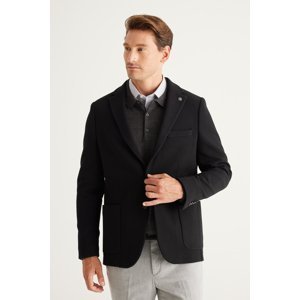 AC&Co / Altınyıldız Classics Men's Black Slim Fit Slim Fit Slim Fit Mono Collar Cotton Patterned Jacket