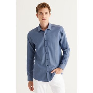 AC&Co / Altınyıldız Classics Men's Blue-Navy Blue Slim Fit Slim Fit Classic Collar 100% Cotton Dobby Shirt