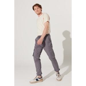 AC&Co / Altınyıldız Classics Men's Gray Slim Fit Slim Fit Cargo Pocket Cotton Flexible Trousers with Elastic Waist and Leg Legs