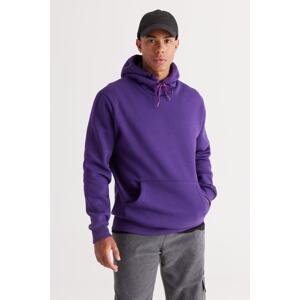 AC&Co / Altınyıldız Classics Men's Purple Standard Fit Fleece 3 Thread Hooded Kangaroo Pocket Cotton Sweatshirt