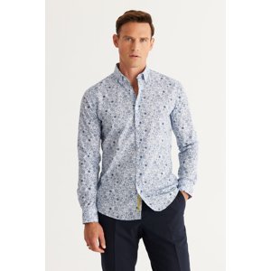 AC&Co / Altınyıldız Classics Men's Blue-Navy Blue Slim Fit Slim Fit Slim Fit Hidden Button Collar Patterned Shirt