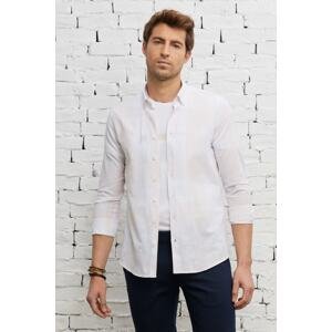 AC&Co / Altınyıldız Classics Men's Beige-white Slim Fit Narrow Cut Button Collar 100% Cotton Striped Shirt