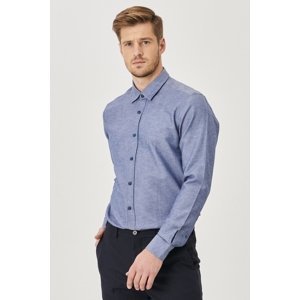AC&Co / Altınyıldız Classics Men's Navy Blue Slim Fit Slim Fit Cotton Oxford Shirt with Hidden Buttons and Long Sleeved Collar