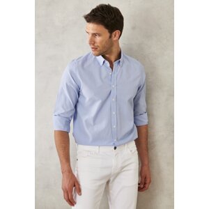 AC&Co / Altınyıldız Classics Men's Blue Slim Fit Slim Fit Oxford Buttoned Collar Gingham Cotton Shirt