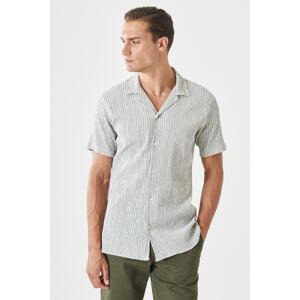 AC&Co / Altınyıldız Classics Men's White-khaki Comfort Fit Comfy Cut Monocollar See-through Striped Shirt.