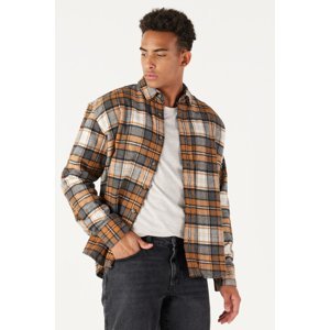 AC&Co / Altınyıldız Classics Men's Orange Anthracite Oversize Loose Cut Button Collar Plaid Patterned Lumberjack Winter Shirt Jacket