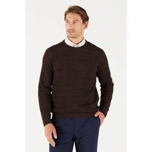 AC&Co / Altınyıldız Classics Men's Brown-black Recycle Standard Fit Regular Fit Crew Neck Patterned Knitwear Sweater