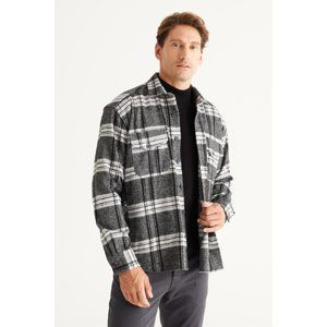 AC&Co / Altınyıldız Classics Men's Black-gray Oversize Loose Cut Button Collar Checked Lumberjack Winter Shirt Jacket