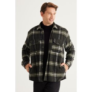 AC&Co / Altınyıldız Classics Men's Khaki-Black Oversize Loose Cut Button Collar Checked Lumberjack Winter Shirt Jacket