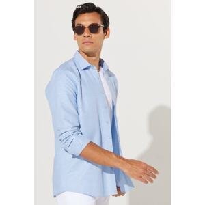 AC&Co / Altınyıldız Classics Men's Light Blue Slim Fit Slim Fit Classic Collar Diagonal Patterned Linen Shirt