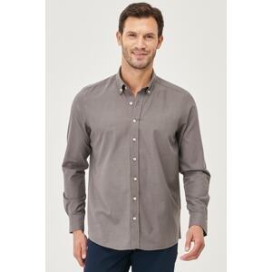 AC&Co / Altınyıldız Classics Men's Anthracite Tailored Slim Fit Buttoned Collar Linen Look 100% Cotton Flamed Shirt
