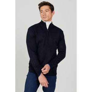 ALTINYILDIZ CLASSICS Men's Navy Blue Standard Fit Normal Cut High Bato Neck Patterned Rayon Soft Textured Knitwear Sweater