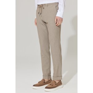 ALTINYILDIZ CLASSICS Men's Brown Slim Fit Slim Fit See-through Patterned Flexible Tie Waist Jogger Pants