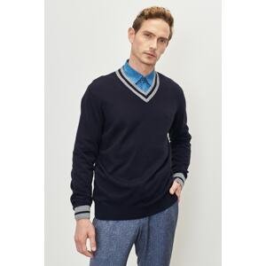 ALTINYILDIZ CLASSICS Men's Navy Blue-gray Standard Fit Normal Cut V-Neck Knitwear Sweater.