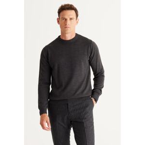 ALTINYILDIZ CLASSICS Men's Anthracite-melange Standard Fit Normal Cut Crew Neck Knitwear Sweater.