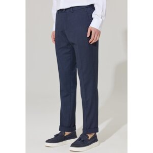 ALTINYILDIZ CLASSICS Men's Navy Blue Comfort Fit Relaxed Cut Side Pocket Patterned Elastic Waist Stretchy Trousers