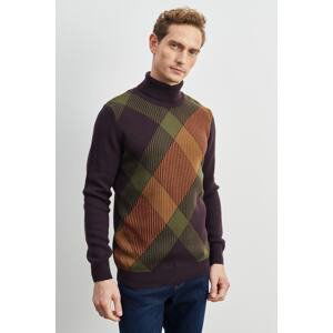 ALTINYILDIZ CLASSICS Men's Coffee Khaki Anti-Pilling Standard Fit Normal Cut Full Turtleneck Jacquard Knitwear Sweater.