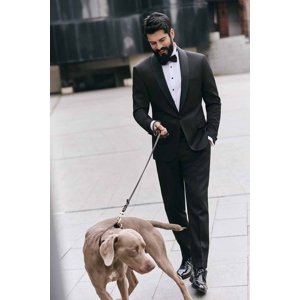 ALTINYILDIZ CLASSICS Men's Black Slim Fit Slim-Fit Cut Dovetail Collar Patterned Classic Tuxedo Suit.