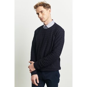 ALTINYILDIZ CLASSICS Men's Navy Blue Standard Fit Normal Cut, Bicycle Collar Patterned Knitwear Sweater.