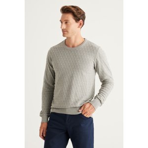 ALTINYILDIZ CLASSICS Men's Gray Melange Standard Fit Regular Cut Bicycle Collar Patterned Knitwear Sweater.