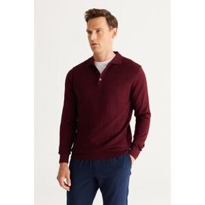 ALTINYILDIZ CLASSICS Men's Claret Red Standard Fit Normal Cut Polo Collar Wool Knitwear Sweater.