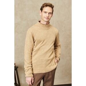 ALTINYILDIZ CLASSICS Men's Brown Standard Fit Normal Cut Half Turtleneck Raised Soft Textured Knitwear Sweater