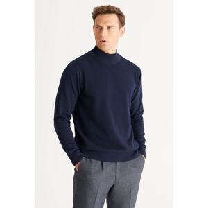 ALTINYILDIZ CLASSICS Men's Navy Blue Standard Fit Normal Cut Half Turtleneck Cotton Knitwear Sweater