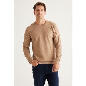 ALTINYILDIZ CLASSICS Men's Beige Standard Fit Normal Cut, Bicycle Collar Patterned Knitwear Sweater.