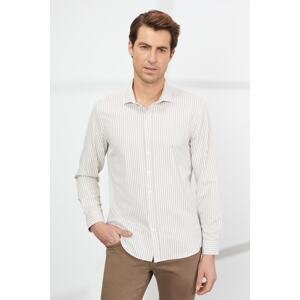 ALTINYILDIZ CLASSICS Men's White-beige Slim Fit Slim Fit Small Italian Collar Cotton Striped Shirt