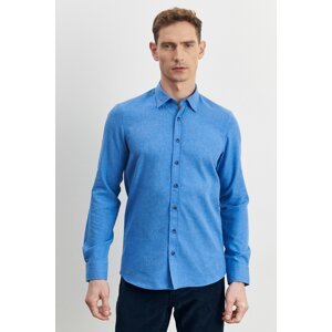 ALTINYILDIZ CLASSICS Men's Dark Blue Slim Fit Slim Fit Button Collar Flannel Lumberjack Winter Shirt