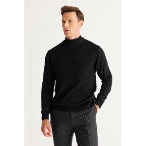 ALTINYILDIZ CLASSICS Men's Black Standard Fit Regular Cut Half Turtleneck Cotton Knitwear Sweater